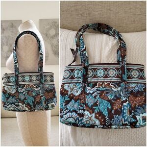 Vera Bradley Brown Teal Blue Paisley Quilted Shoulder Bag